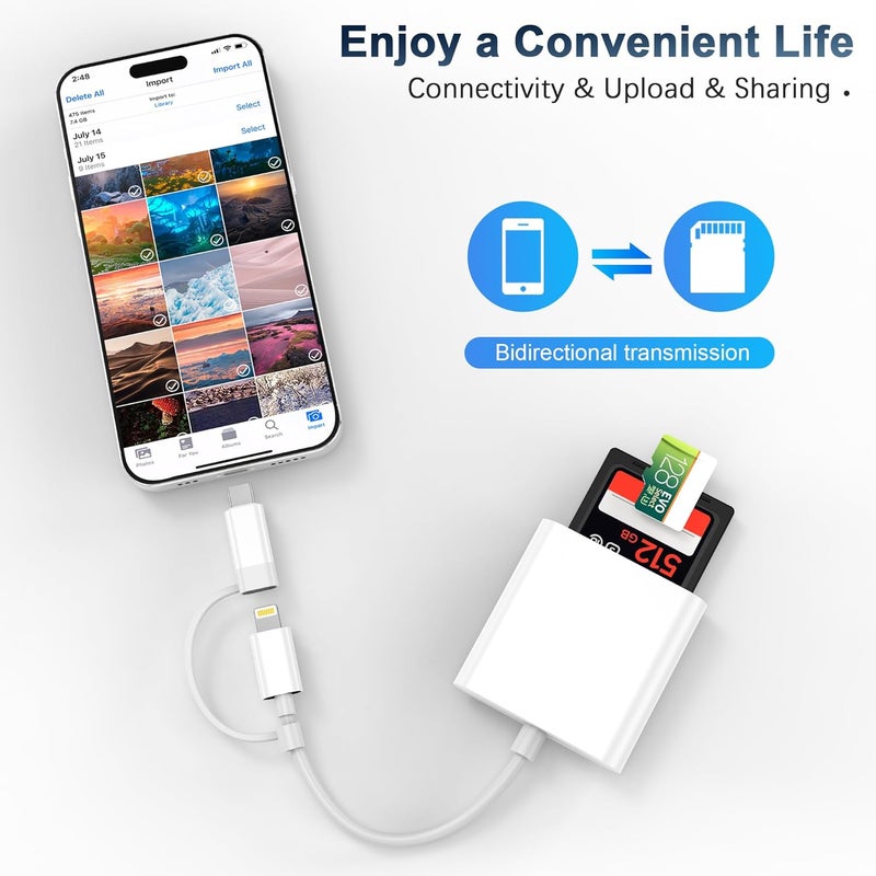DCNETWORK SD Card Reader for iPhone iPad, Dual Connector (Lightning&USB-C) Memory SD Card Adapter, Support SD/MicroSD Cards, High-Speed Digital Trail Camera to iPhone Viewer, Plug and Play - Image 4